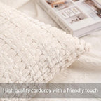 Pack of 2 Corduroy Decorative Throw Pillow Covers 12x24 Inch Soft Striped Pillow Covers Modern Farmhouse Home Decor for Sofa Living Room Couch Bed（White）