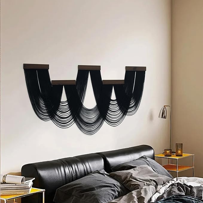 HVEST Large Macrame Wall Hanging Boho Decor, Black Bohemian Macrame Wall Art Geometric Modern Craftsmanship Handmade Woven Tapestry for Bedroom Living Room Backdrop, 53W x 28L inches