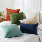 decorUhome Chenille Beige Spring Euro Sham Throw Pillow Covers 26x26 Inch Set of 2, Decorative Soft Couch Pillow Covers Solid Dyed Accent Farmhouse Neutral Square Pillow Cases for Sofa