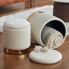 Velvet Round Ottoman Set of 2 with Storage 12 Gallon Capacity - Multi-Functional Stool for Living Room, Footrest, Vanity Seat, Coffee Table, Sturdy 300lb Capacity（Cream White）