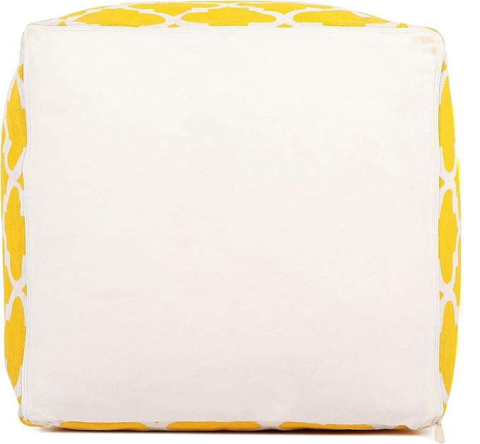 REDEARTH · UNSTUFFED Pouf Ottoman Cover Textured Storage Cube Boho Bean Bag Footrest Stool for Living Room, Bedroom,Nursery, Farmhouse, Kidsroom, Patio, Gym; 100% Cotton (18X18X18; Mustard)