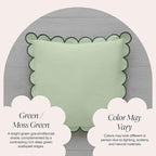 BEBE BASK Green Scalloped Pillow Cover - Set of 2-18 x 18 Inch - Scallop Pillow Cover - Scalloped Pillows - Scallop Pillows - 100% Cotton - Grandmillennial Style (Moss Green)