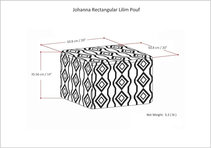 SIMPLIHOME Johanna Square Pouf - 20 inch Wide Upholstered Cotton and Jute Kilim Ottoman in Multi-Color, Boho Footstool or Extra Seating for Living Room with Polystyrene Bead Filling, Assembled
