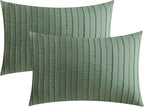 JELLYMONI Pillowcases King Size Green 2 Pack Boho Striped Bed Pillow Covers 20x36in Polyester Envelope Pillow Shams Tufted Bohemian Textured (Pillows are not Included)