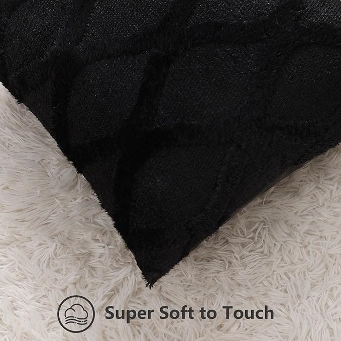 decorUhome Spring Throw Pillow Covers 20x20 Inch Set of 2, Soft Plush Faux Fur Wool Black Accent Couch Pillow Covers for Modern Farmhouse Bed Sofa Living Room