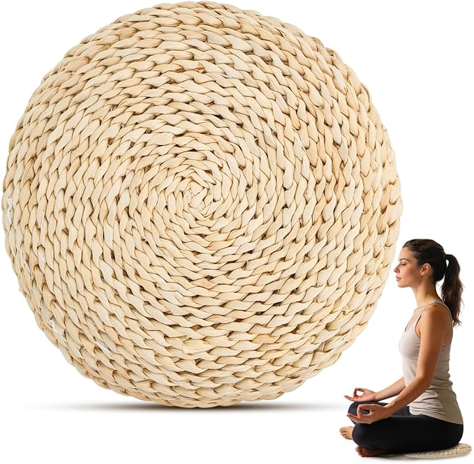 Hand-Woven Round Meditation Cushion Set 3 Pcs Japanese Floor Pillows for Yoga Comfortable Sitting Cushions for Living Room and Dining Room