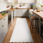 GarveeHome 2.6x10 Scalloped Washable Runner Rug for Kitchen, Soft Beige Long Hallway Runner Non Slip Entryway Rug Farmhouse Thin Laundry Mat Stain Resistant Carpet for Bathroom Beside Rug