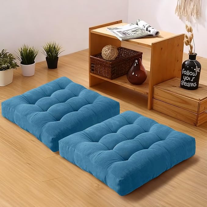 Floor Pillows Set Square Chair Cushion Pad Tufted Seat Cushions for Living Room Balconies Office Sky Blue 18x18in
