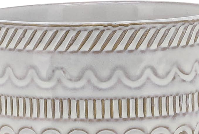 Ceramic Planter with Elevated Stand – Bamboo Indoor Plant Stand, Display for Greenery, Shelf or Patio Placement – Tribal Boho Design for Sculptural Height, Home Decor, Outdoor Decor – 8", Ivory