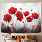 JAWO Black and Red Poppy Flower Tapestry, Nature Floral Art Tapestry Wall Hanging for Bedroom, Tapestries Poster Blanket College Dorm Home Decor 80X60Inches