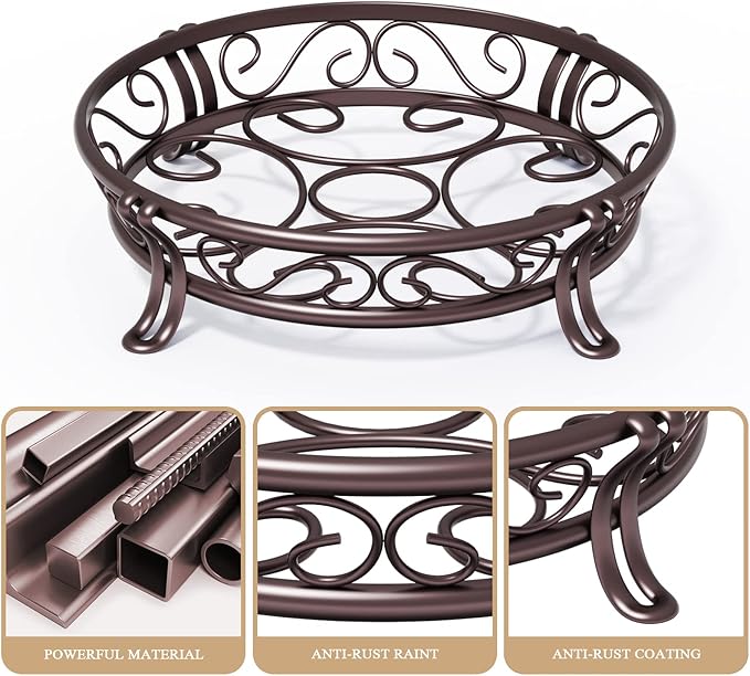 Yimobra Metal Plant Stand for Outdoor Indoor, Heavy Duty Flower Pots Holder Rustproof Wrought Iron Planter Stands Garden Round Supports Rack for Planter 10.3 Inches, Bronze Brown