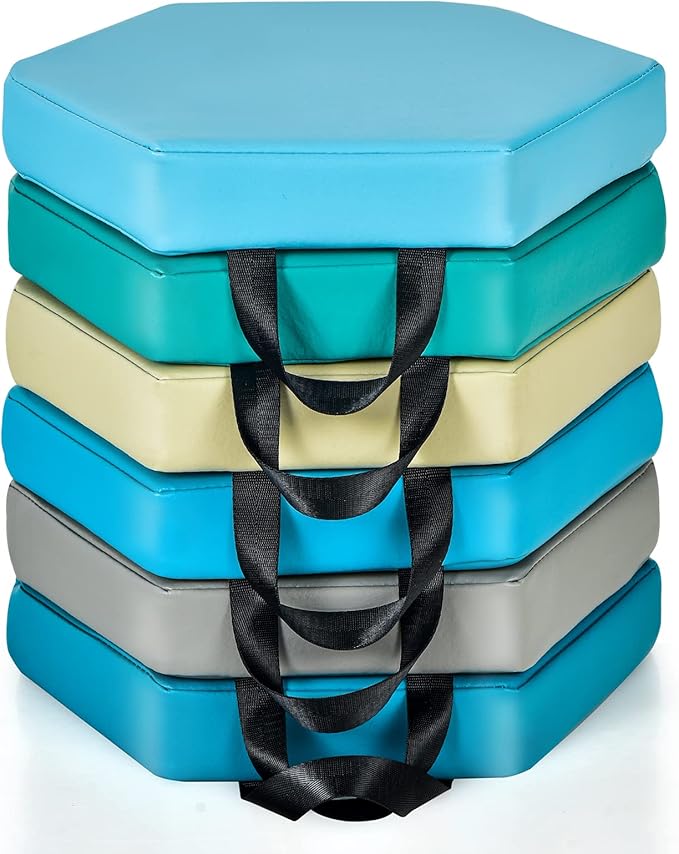 Costzon 6-Piece 15 inch Kids Floor Cushion, 2" Thick Waterproof Daycare Preschool Hexagon Foam Cushion with Handle for Toddlers, Soft Flexible Seating for Classroom, Home, Kindergarten or Nursery