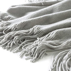 Homiest Decorative Knitted Throw Blanket with Fringe - Lightweight Acrylic Knit Blanket Soft & Cozy Tassel Blanket for Couch Sofa Bed - Light Grey, 60 x 80 Inch