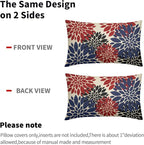 4th of July Pillow Covers 12X20 Inch Set of 2, Blue Red Black Modern Dahlia Floral Print Holiday Decorative Throw Pillow Covers Outdoor Farmhouse Cushion Case for Couch Sofa Bed Decor