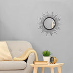 Sunburst Wall mirror Black Small Spoked Wall Decor Mirror Bohemian Home Round Modern Metal Wall Art Mirror for Living room Hallway Bedroom Bathroom Balcony Farmhouse Entrance 12"