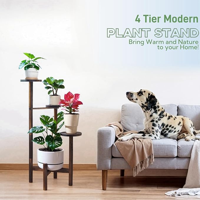 4 Tier Plant Stand Indoor, Wood Tall Corner Plant Display Shelf, Multi Tier Planter Holder Flower Rack Pot Stand For Living Room Garden Patio Balcony