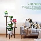 4 Tier Plant Stand Indoor, Wood Tall Corner Plant Display Shelf, Multi Tier Planter Holder Flower Rack Pot Stand For Living Room Garden Patio Balcony