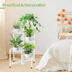 iDavosic.ly Plant Stand Indoor Outdoor, 5 Tier Corner Metal Flower Display Holder Shelf, Folding Tall Orchid Rack for Patio Balcony Porch Garden Living Room House, Wrought Iron - White