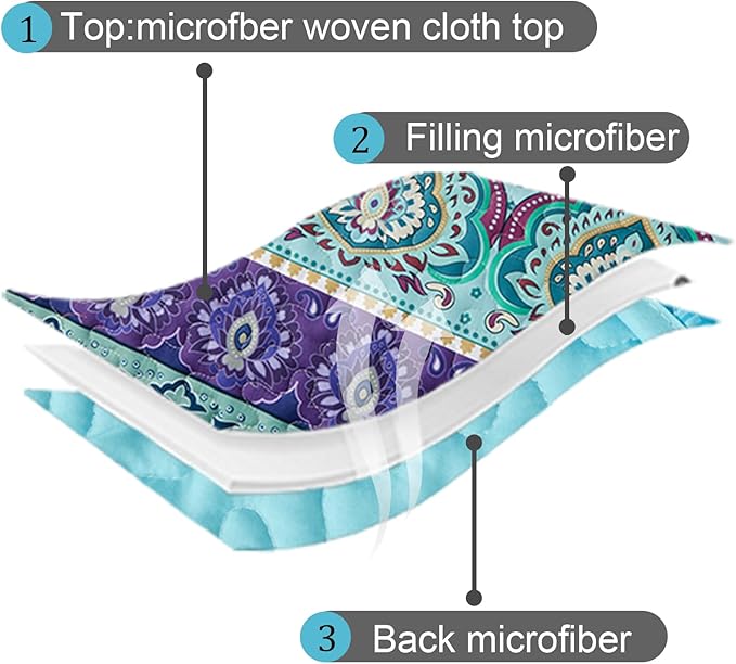 Xruibed Boho Quilt Set Queen,Purple Teal Bohemian Quilt Coverlet 3PCs Soft Microfiber Lightweight Bedspread with 2 Pillowcases for All Season (Queen Size 90"x96")