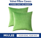 MIULEE Velvet Throw Pillow Covers 18x18 Inch, Pack of 2 - Lime Green, Soft Solid Decorative Pillow Covers Cushion Cases Modern Luxury Home Decor for Spring Couch Sofa Bedroom Livingroom