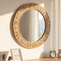 24 Inch Round Rattan Wicker Mirror, Rustic Boho & Farmhouse Style Handmade Woven Frame, Decorative Wall Mirror for Bathroom, Living Room, Bedroom, Entryway, Nursery Decor