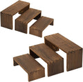3-Tier Wood Display Riser 2 Set, Tiered Display Stand for Food, Kitchen, Desk & Party - Solid Pine Wooden Shelf & Organizer for Plants, Collectibles, Office (9.5/8.5/7.5 In)