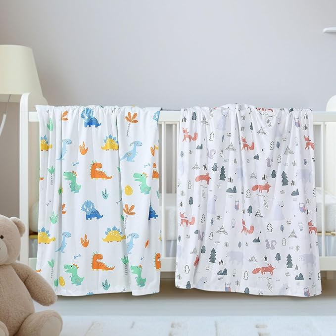 Tiamon 4 Pack Baby Blanket for Boys Girls 30 x 40 Inch Soft Double Layer Blankets with Dotted Backing Lovely Design Quilt for Unisex Toddler Newborn Forest Multicolor Printed (Animals)