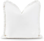 Hofdeco Premium Coastal Patio Indoor Outdoor Pillow Cover Only, 20"x20" Water Resistant, Solid with White Fringe for Backyard, Couch.