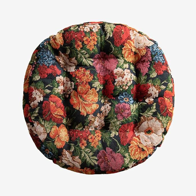 Round Bohemian Floor Pillow, Meditation Floor Seat Cushion, Large Soft Cotton Linen Pillows for Yoga Living Room Balcony Outdoor Tatami, 22x22 Inches (Green Round)