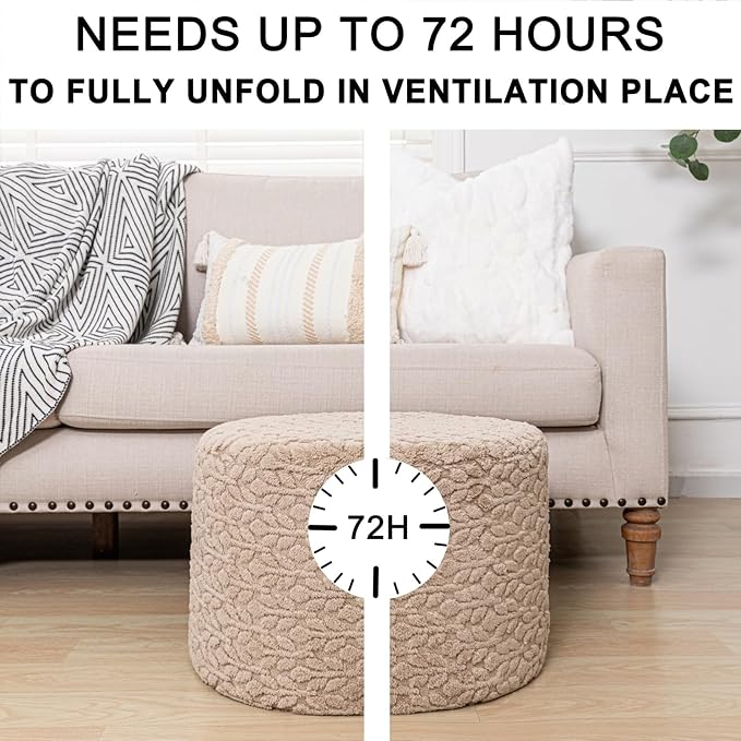 Round Pouf Ottoman 20 x 20 x 14 Inches Boho Poof Home Decor Floor Pouffe Ottoman Foot Rest for Couch Sofa Bean Bag Chairs Living Room Bedroom (Light Coffee)