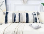 Chenille and Cotton Long Pillow for Bed, Striped Textured Boho Lumbar Throw Pillow Cover 12x36, Neutral Accent Decorative Extra Long Body Pillow Case for Couch, Sofa, Bedroom, Black and White