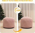 Round Stuffed Pouf Ottoman for Foot Rest, Storage Ottoman Pouf Foot Stool Cushion, Faux Fur Poufs with Foam Chunk Filling, 20 X 15 Inch Floor Chair for Living Room Bedroom Home Decor, Pink