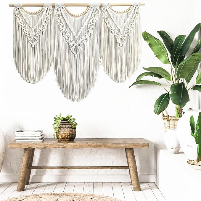RUIZHIXUAN large macrame wall hanging - Boho Tapestry Macrame Wall Decor Art- Chic Bohemian Handmade Woven Tapestry Home Decoration for Bedroom Living Room Apartment Dorm Gallery - 43"x32" (Bead)