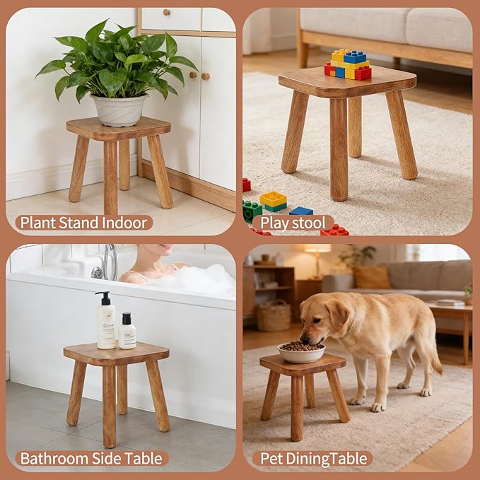 2 Pack Wooden Plant Stand Indoor 9.25” Small Plant Stool Square Wood Plant Stand for Large Plants Sturdy and Stable Flower Pot Stand Holder for Living Room, Balcony, Office, Holds 300 lbs