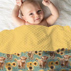 Mink Baby Girls Blankets Highland Cow Sunflower, Western Cowgirl Calf Flower Soft Double Layer Dotted Backing Receiving Swaddle, Newborn Infant Toddler Nursery Crib Bedding Shower Gift 30 x 40