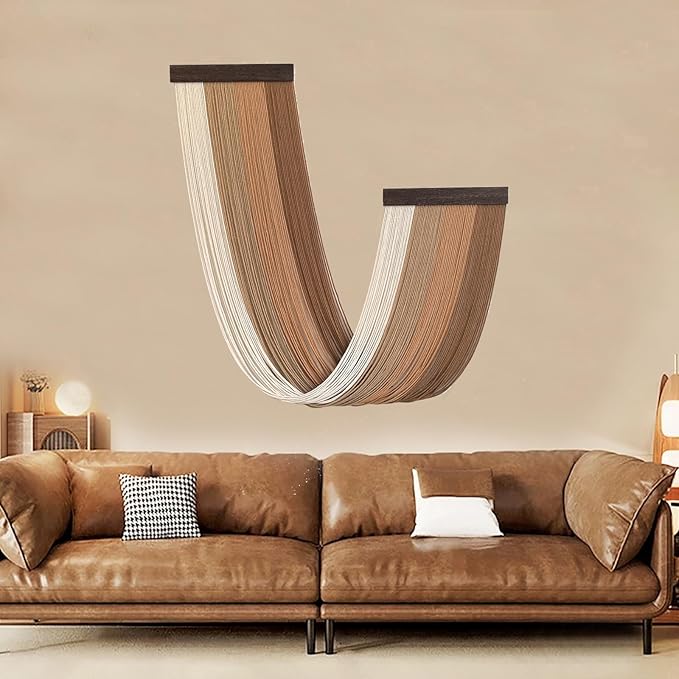 Large Macrame Wall Hanging Dip Dyed Yarn Tapestry Ombre Yarn Gradient Color Macrame Wall Decor Macrame Tapestry Boho Decor for Bedroom Living Room Headboard Above Bed (Brown)