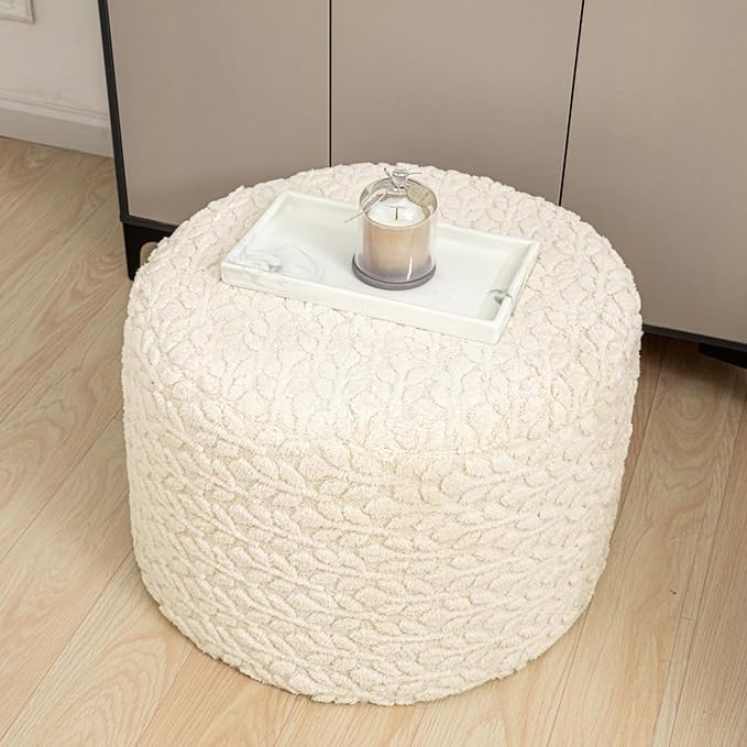 Round Pouf Ottoman 20 x 20 x 14 Inches Boho Poof Home Decor Floor Pouffe Ottoman Foot Rest for Couch Sofa Bean Bag Chairs Living Room Bedroom (Linen)