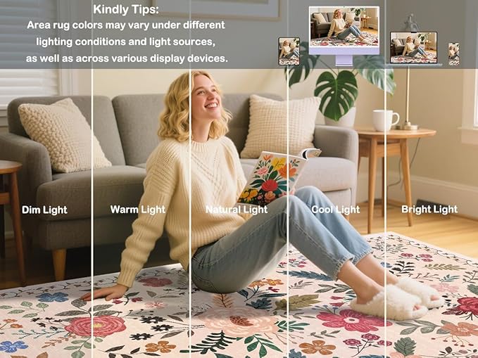 Area Rug for Living Room, 10x12 Large Washable Rugs for Dining Room, Bedroom, Non Slip Stain Resistant Carpet, Low Pile Vintage Floral Rug (Beige Red)