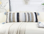 Chenille and Cotton Long Pillow for Bed,Striped Textured Boho Long Lumbar Throw Pillow Cover 16x36,Neutral Accent Decorative Extra Long Body Pillow Case for Couch Sofa Bedroom,Khaki