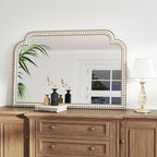 36x24 Inch Farmhouse Beaded Arched Wooden Wall Mirror, Boho Decorative Mirrors for Living Room, Bedroom, Entryway, Fireplace
