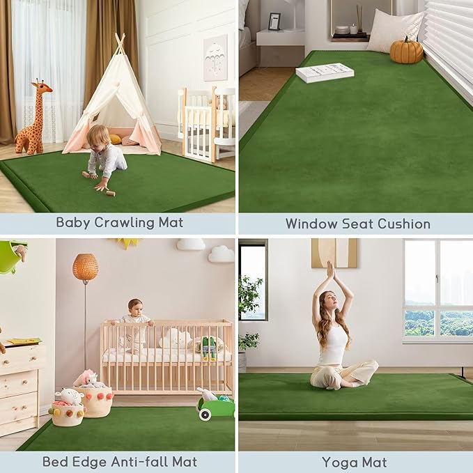 Baby Play Mat for Floor Nursery Muscle Area Rug Playroom Rug 47"x47" Memory Foam 1.3" Thick Crawling Mat for Babies,Toddlers, Infants,Kids(Moss Green)