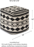 REDEARTH · UNSTUFFED Pouf Ottoman Cover Textured Cube Bean Bag Pouffe Footrest for Living Room, Bedroom, Nursery, Kidsroom; 100% Cotton(18"X18"X18", Linear Diamonds Black)