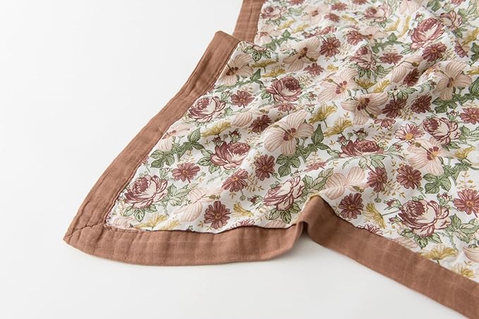 Little Jump Boho Vintage Floral Muslin Blanket Baby Quilt - Silky Soft and Breathable Crib Blanket for Daycare - Large 47" x 47" - 2 Layers Toddler Summer Blankets for Girls (Vintage Floral-2)