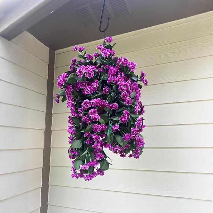Hanging Baskets Artificial Flowers for Outdoor Interior Decor, Artificial Daisies Flowers Shrubs Plants with Baskets for Home Porch Garden Patio Patio Spring Summer Decor(Violet)