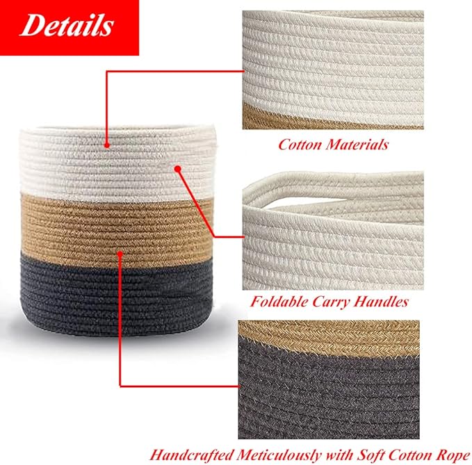 Woven Cotton Rope Plant Basket for Flower Pot Indoor Planters, 8" x 8" Jute Foldable Storage Basket Organizer Modern Decor Household Laundry Basket