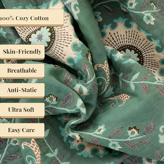 Floral Printed Throw Blankets for Bed Home Decor, 100% Cotton Soft Cozy Boho Quilts Blankets 80"x90",Lightweight Farmhouse Blanketsfor Armchair,Soaft,Couch,Picnic