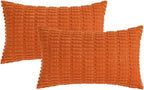 MIULEE Pack of 2 Orange Corduroy Decorative Lumbar Pillow Covers 20x12 Inch Soft Boho Striped Throw Pillow Covers Modern Farmhouse Home Decor for Summer Sofa Living Room Couch Bed