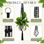 6 Pcs Plastic Plant Propagation with Boho Macrame Hanger Wall Plant Propagation Station Hanging Holder Include Hooks Kit for Indoor Home Garden Office Decor 3 Size (Black)