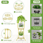 iDavosic.ly 3 Tier Tall Metal Plant Stand Indoor Outdoor, Wrought Iron Corner Flower Pot Holder Shelf, 34 Inch Vertical Display Rack for Patio Porch Living Room Garden, Gold