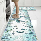 Sea Turtle Rugs for Kitchen Floor, Coastal Beach Anti Fatigue Mats for Kitchen Floor Non Slip, 2PCS Rubber Kitchen Mat, Washable Cushioned Carpet for Sink Laundry Christmas 15.7"×27.5" +15.7"×47"3.5mm